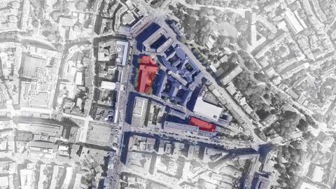 So soll das Frankfurter Justizzentrum zukünftig aussehen - der Bebauungsplan mit den geplanten Neubauten zeigt es.