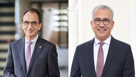 Portraitbilder von Hessens Finanzminister Michael Boddenberg und Wirtschaftsminister Tarek Al-Wazir.