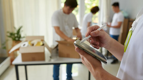 Organisation der Versorgung für Geflüchtete. Zu sehen sind mehrere Helfende, die die Versorgung für geflüchtete Menschen organisieren.