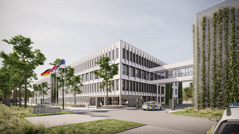 Visualisierung des Neubaus für die Polizei Südhessen am Pupinweg in Darmstadt. Visualisierung des Neubaus für die Polizei Südhessen am Pupinweg in Darmstadt.