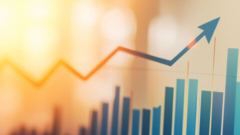 Zu sehen ist ein Verlaufsdiagramm, auf dem ein Wachstumskurs dargestellt wird.