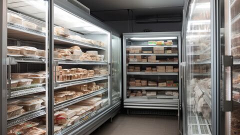 Zu sehen ist ein begehbarer Gefrierschrank.